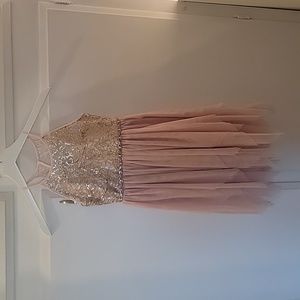 Rare Editions Pale Pink and Gold Sequin Halter Formal Dress